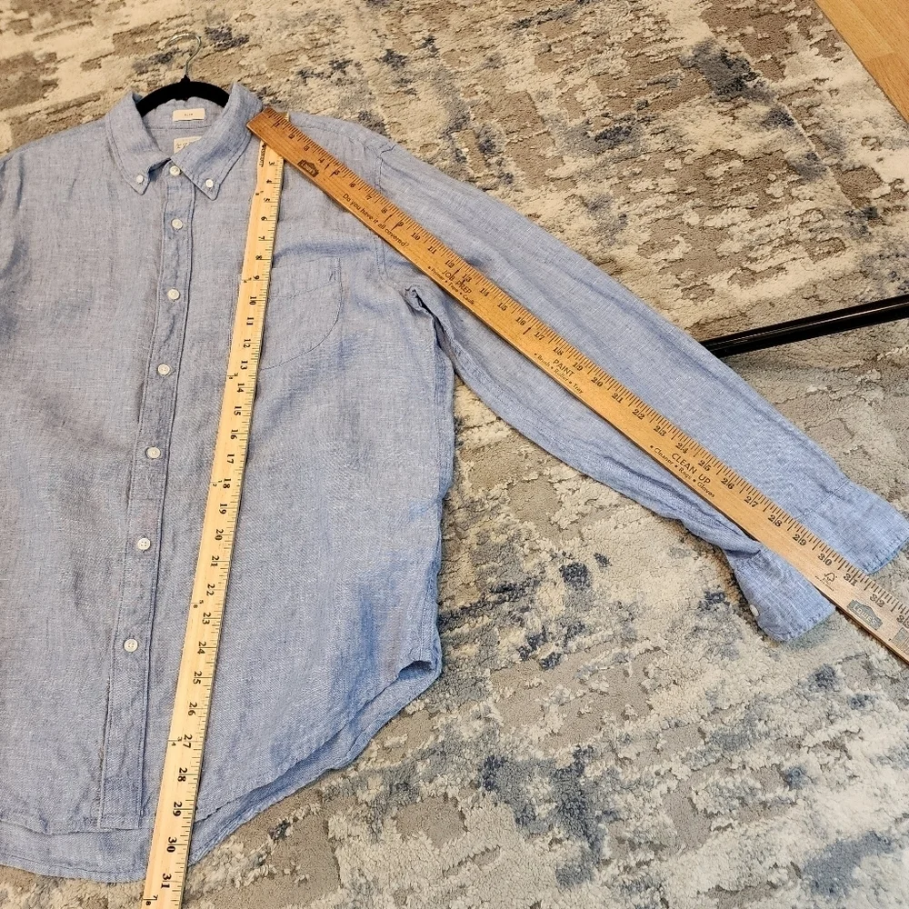100% Linen J. Crew‎ Baird McNutt Blue Long Sleeve Button Shirt Men's Size XL